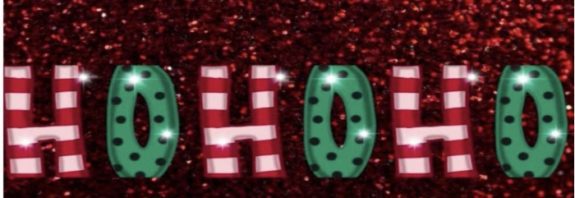 Red glitter back ground with green and red HO HO HO