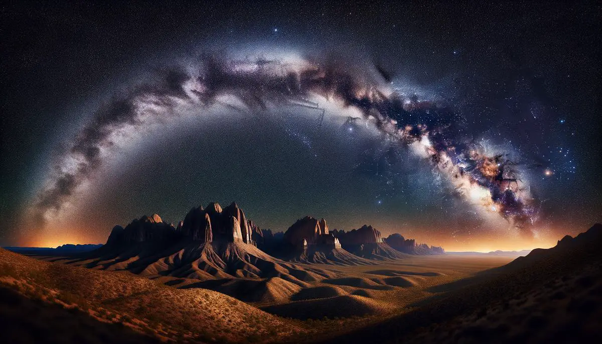 Starry night sky over the desert landscape of Big Bend National Park
