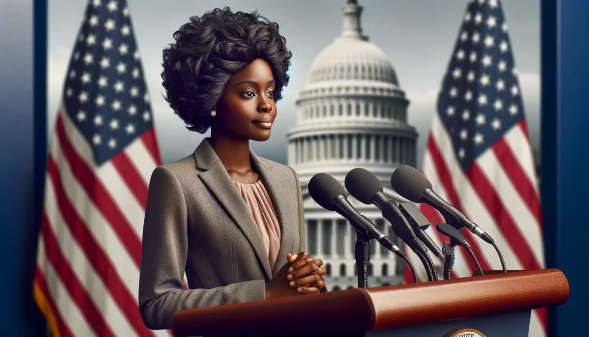 Representative Jasmine Crockett making a statement to the press